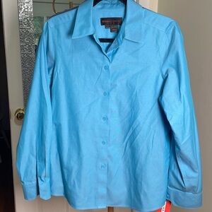 NWOT, Nina Mclemore Women's Blue Button-Up Blouse, size 8